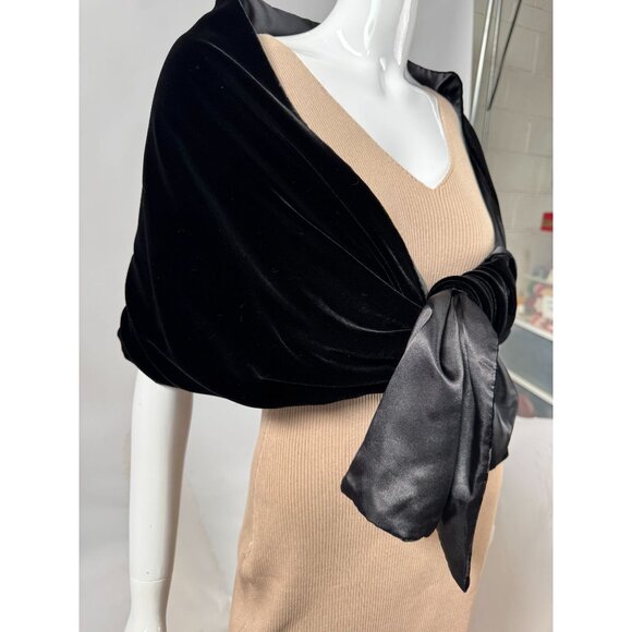 Black Velvet & Satin Evening Wrap Scarf Shawl By Eddie Bauer - Picture 2 of 16